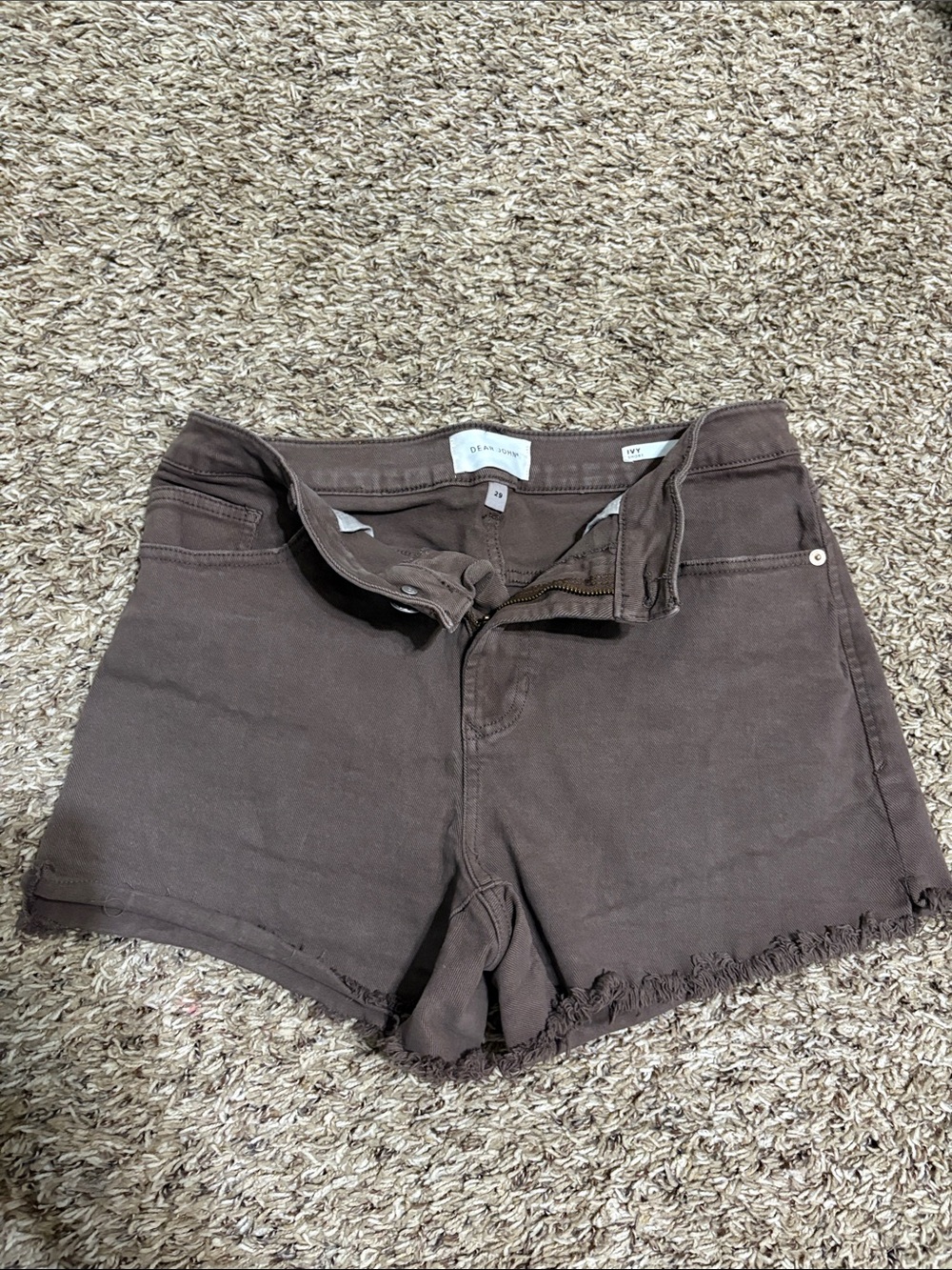 Dear John Frayed Hem Jean Shorts - Brown